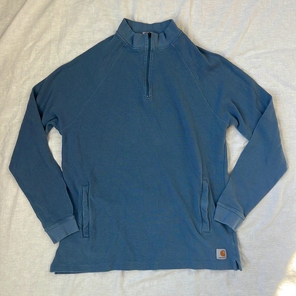 Carhartt Waffle Knit Quarter Zip Sweatshirt Blue size XL - Picture 1 of 9